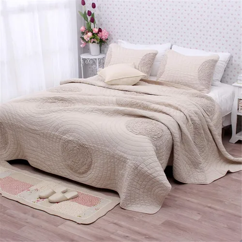 Vista 8 de ABREEZE Juego de edredón tamaño Queen, 100% algodón, color beige, con patrón floral 3D, edredones y colchas de estilo moderno con 2 fundas