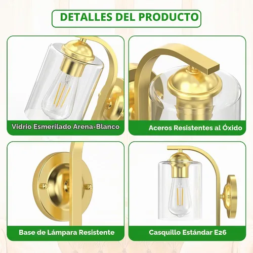 Vista 4 de Phaosio Apliques de pared dorados para baño, lámparas modernas de tocador