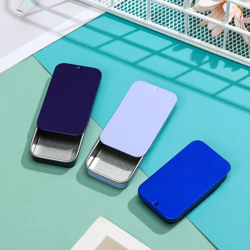 Vista 3 de gofidin Latas vacías de metal, mini caja de hierro con tapas deslizantes, caja de almacenamiento rectangular para almacenamiento de joyas de boda