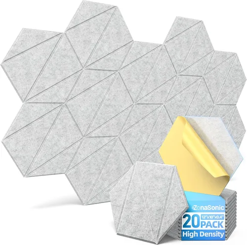 Vista 12 de Paquete de 12 paneles acústicos hexagonales con autoadhesivos, paneles de espuma a prueba de sonido de 12 x 10 x 0.4 pulgadas para paredes, paneles
