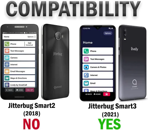 Vista 2 de Funda diseñada para Jitterbug Smart 3 (2021) con vidrio templado, clip giratorio para cinturón, soporte para soporte de armadura resistente a prueba