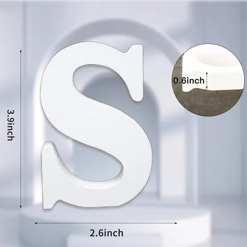 Vista 2 de AOCEAN Letras de madera blanca de 4 pulgadas sin terminar, letras de madera para pared, letras decorativas en pie, letras cortadas para letreros