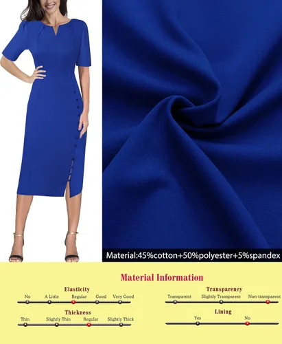 Vista 6 de VFSHOW Vestido midi plisado con cuello en V y muesca para mujer, con botones divididos, para el trabajo, oficina, negocios, ajustado, tubo