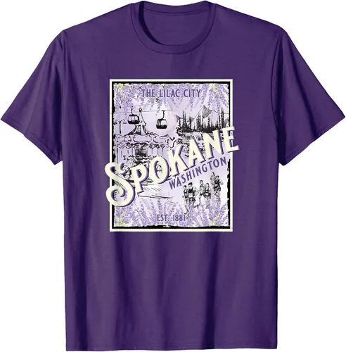 Vista 18 de Camiseta vintage Spokane Washington The Lilac City Carousel Waterfall, Negro