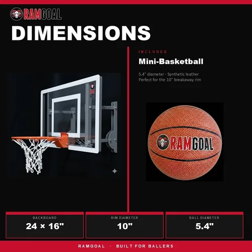 Vista 11 de RAMGOAL Canasta de baloncesto montada en la pared, mini ajustable para interiores con pelota Tablero de 24" resistente a roturas con borde