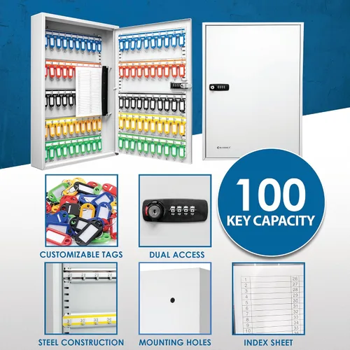 Vista 9 de Barska Caja ajustable de 100 llaves con cerradura de combinación, color gris