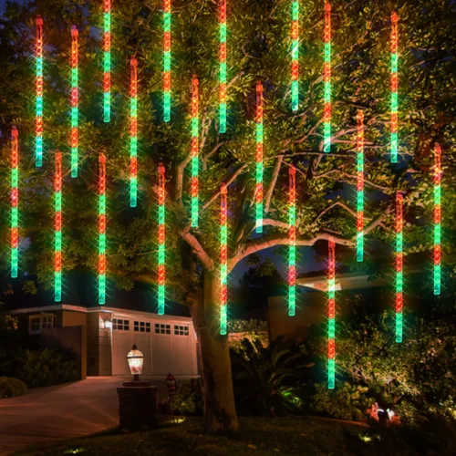 Vista 10 de Dazzle Bright 288 luces LED de Navidad, luces de lluvia de meteoritos de 11.8 pulgadas con 8 tubos, enchufe impermeable, luces de lluvia que caen