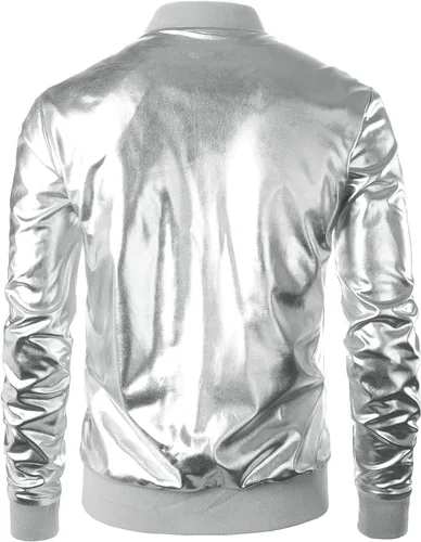 Vista 3 de JOGAL Chaqueta plateada metálica para hombre, disfraz de discoteca de los años 70