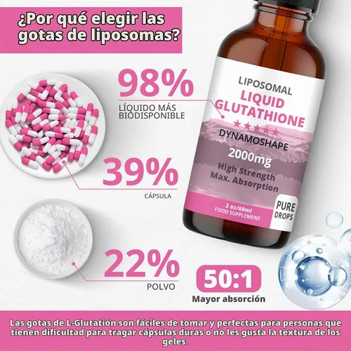 Vista 4 de Glutatión liposomal de 2000 mg con vitamina C, líquido de glutatión oral, suplemento antioxidante para desintoxicación, absorción superior, dosis