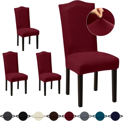 Vista 36 de Sufdari Juego de 4 fundas para sillas de comedor, color beige, antideslizantes, de elastano, elásticas, para comedor, hotel (Grande)