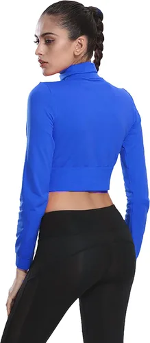 Vista 3 de J-pinno Chaqueta corta sexy para mujer, para deportes, gimnasio, entrenamiento, correr, con cremallera, manga larga, atlética, para yoga