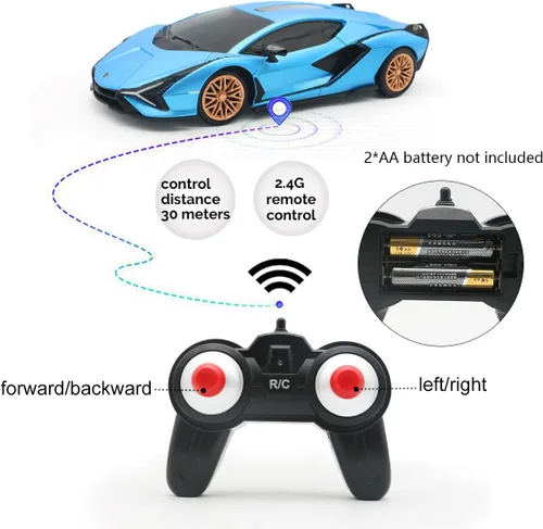 Vista 6 de QUN XING Auto a control remoto 1:24 con licencia oficial de 2.4GHZ Rc Cars Lambo Sport Racing Toy Car para niños de 4 a 7 años, regalo de Azul
