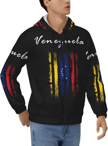 Vista 2 de Sudadera con capucha con cremallera de la bandera de Venezuela para hombre, ligera, novedosa sudadera con capucha