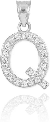 Vista 7 de Claddagh Gold . Collar con colgante de letra inicial de plata de ley 925 con circonita cúbica - Elección de tamaños