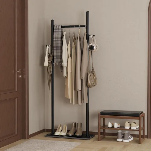 Vista 2 de Nianerfaya Perchero con 2 ganchos, almacenamiento de ropa de pie para interiores, perchero para colgar ropa para dormitorio, perchero de metal