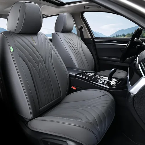 Vista 15 de FLORICH Juego completo de fundas para asiento de coche, fundas de asiento de cuero, fundas universales de lujo para 5 asientos en color negro
