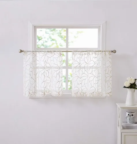 Vista 8 de Warm Home Designs Par de 2 cortinas de longitud corta de 54 pulgadas de ancho x 63 pulgadas de largo, cortinas transparentes bordadas con bordado