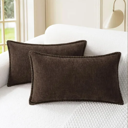 Vista 50 de CaliTime - Juego de 2 fundas de almohada decorativas de 16 x 16 pulgadas, con costuras en los bordes de hilo de algodón, chenilla suave teñida
