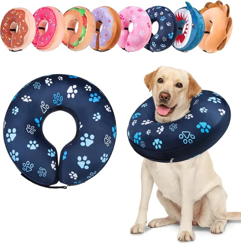 Vista 23 de BEAUTYZOO Alternativa al cono para perro después de la cirugía para perros grandes, medianos y pequeños, collar de cono inflable suave para perros