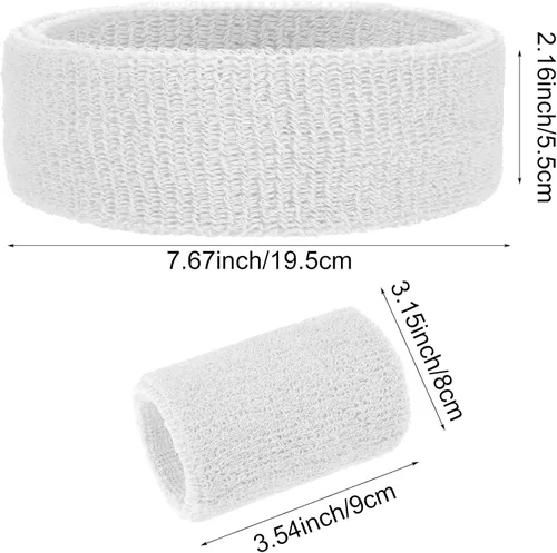 Vista 4 de ASTER Juego de 6 muñequeras para la cabeza, incluye 2 diademas deportivas y 4 pulseras deportivas a rayas coloridas para hombres y mujeres