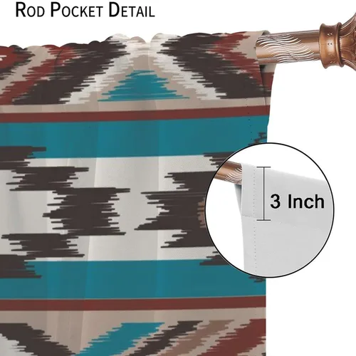Vista 21 de Cortinas con patrón geométrico tribal, estilo suroeste, azteca, rústico, occidental, nativo americano, opacas, con bolsillo para barra, decoración