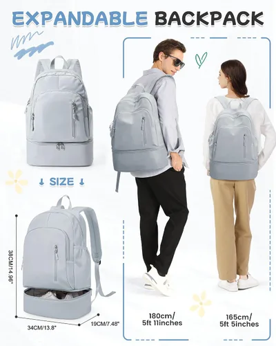 Vista 2 de BJLFS Mochila de gimnasio para mujeres y hombres con compartimento expandible para zapatos, mini mochila plegable para exteriores, bolsa