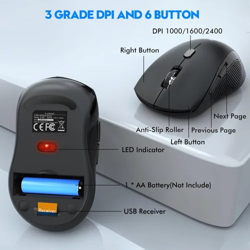 Vista 5 de Combo de teclado y mouse inalámbricos, E-YOOSO 2.4GHz, teclado inalámbrico ergonómico de tamaño completo con reposa muñecas, mouse USB inalámbrico