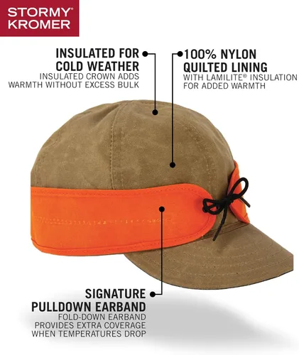 Vista 4 de Stormy Kromer Gorra de algodón encerado aislada, sombrero de otoño ligero con orejeras, resistente al agua, sombrero de 3 estaciones