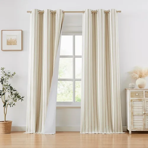 Vista 18 de Cortinas cortas de lino texturizado con diseño de búfalo blanco y negro a cuadros, 100% opacas con forro, paneles de estilo granja