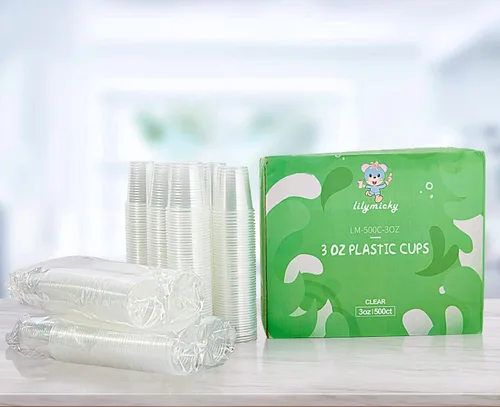 Vista 3 de Lilymicky - 500 unidades de vasos de plástico transparente de 3 onzas, pequeños vasos desechables para el baño, recipientes de enjuague bucal