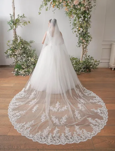 Vista 3 de EllieHouse - Velo de novia de 1 nivel para mujer con peine de metal, 53