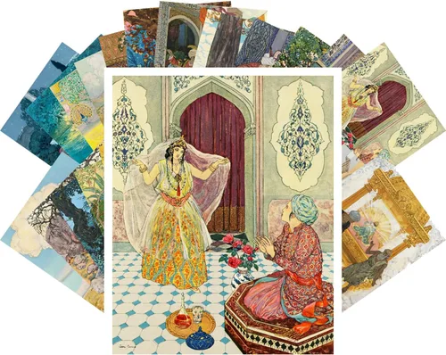 Vista 9 de Postales vintage 24 unids oriental y medieval cuentos caballero princesse Vintage libro ilustración