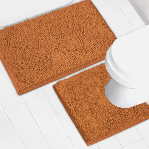 Vista 52 de Juego de 2 tapetes de baño de chenilla, superabsorbentes, con fuerte respaldo antideslizante de PVC, tapetes de baño para baño, peludos