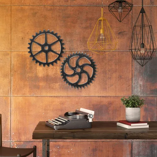 Vista 7 de VOSAREA Decoración de engranajes de madera 2pcs decoración de pared antigua arte industrial para sala de estar