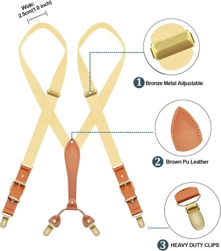 Vista 2 de MENDENG Tirantes ajustables para hombres Clips de metal de bronce con cuero