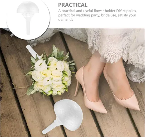 Vista 9 de Abaodam Soporte para ramo de novia de espuma floral con asa para novia, boda, arreglo floral, suministros de manualidades, esfera de espuma