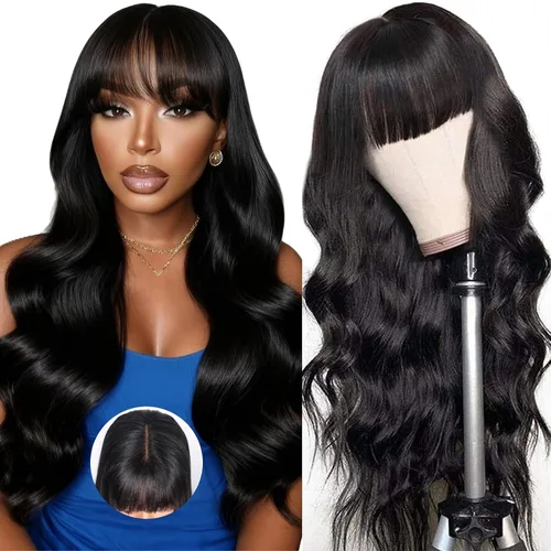 Vista 14 de Straight Human Hair Wigs with Bangs 180% Density 2x4 Lace Front Wigs with Bangs Closure Wear and Go Glueless Wigs 100% Brazilian Virgin Human Hair