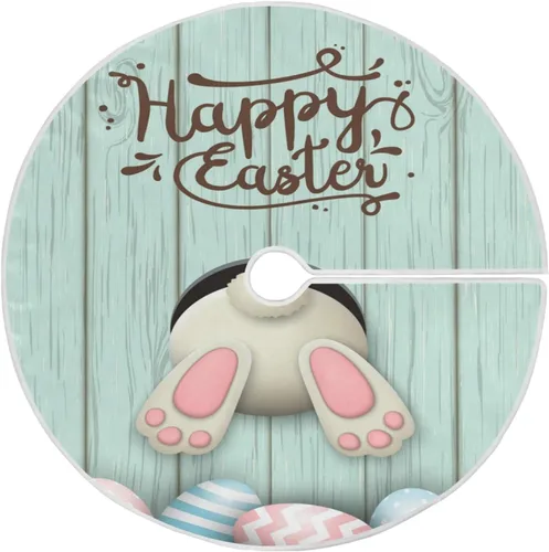 Vista 17 de Moudou Falda de árbol de Pascua, huevos de conejito de Pascua, falda de árbol de Navidad, tapete para decoración de interiores y exteriores