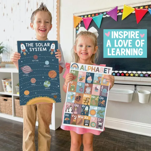 Vista 5 de Hadley Designs 16 carteles educativos para niños pequeños de 1 a 3 años, carteles laminados de aprendizaje para preescolar y jardín de infantes