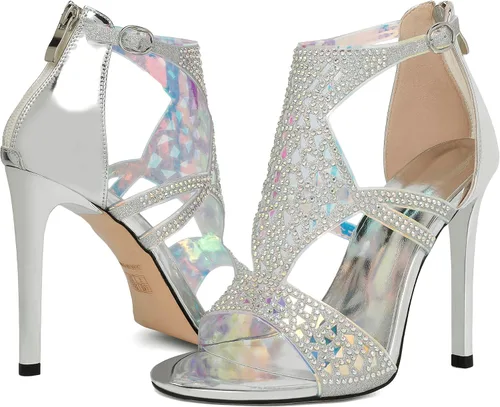 Vista 7 de Zamikoo Sandalias de tacón para mujer, puntera abierta, tacones de diamantes de imitación, tacones de gladiador recortados, tacones de aguja