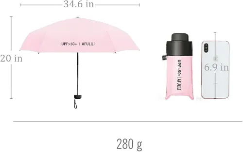 Vista 2 de AFULILI Paraguas pequeño y compacto de viaje, protección UV, mini paraguas perfecto para viajes, ligero y portátil, sombrilla para exteriores