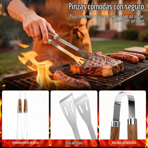 Vista 8 de Juego de 7 piezas, herramientas de parrilla para utensilios de parrilla al aire libre, accesorios para barbacoa