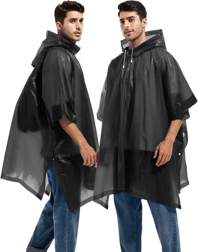 Vista 70 de Paquete de 2 ponchos de lluvia para adultos, reutilizables, impermeables, de supervivencia, emergencia, resistente, con capucha con cordón