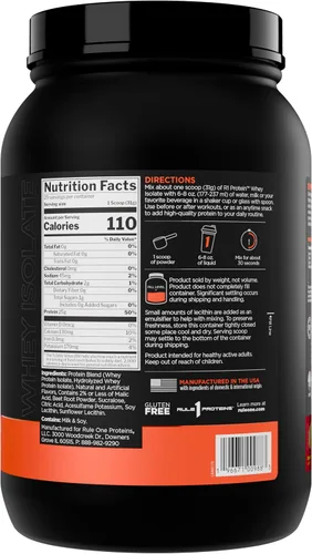 Vista 2 de Rule 1 R1 Proteína aislada de suero – con 0.88 oz de proteína y 0.21 oz de BCAA exclusivamente de fuentes aisladas e hidrolizadas
