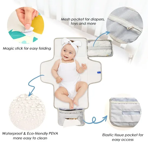 Vista 3 de Strawberries Portable Changing Pad with Built-in Pillow, Waterproof Foldable Baby Diaper Changing Pads, Diaper Mat for Boys and Girls