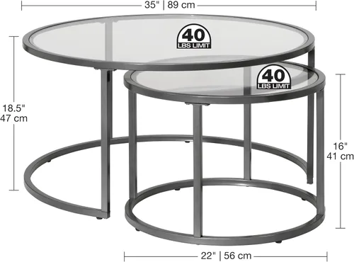 Vista 3 de Camber Elite - Juego de mesa auxiliar redonda de metal y vidrio, 35 pulgadas