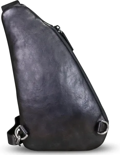 Vista 3 de LRTO Bolso de cuero genuino para mujeres y hombres, mochila de cuero vintage para el hombro, bolso cruzado en el pecho, Grisoscuro
