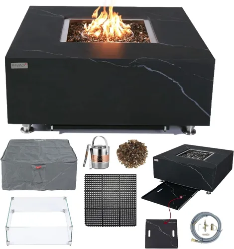 Vista 14 de Elementi+ Mesa de Fuego de Gas Colorado de Hormigón Fundido de 56" Rectangular, Hoguera al Aire Libre con Ignición Electrónica Incluye Cubierta