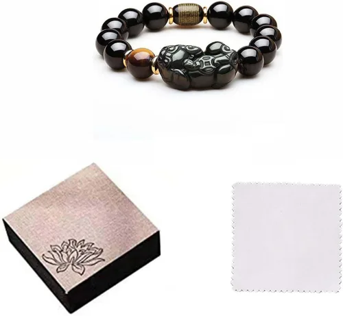 Vista 20 de Pulsera de obsidiana negra, pulsera de obsidiana negra Feng Shui para mujeres y hombres, pulsera elástica de obsidiana con piedra de ojo de tigre