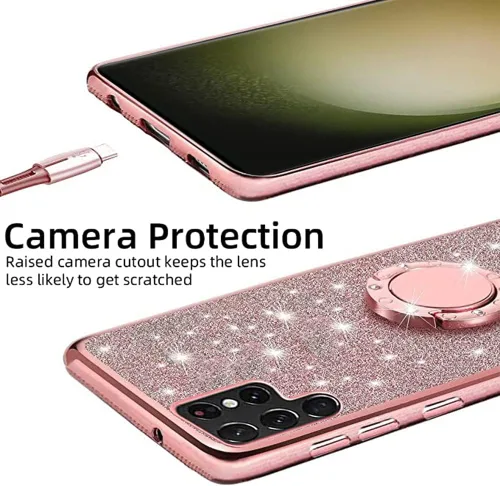 Vista 4 de Funda protectora para Samsung Galaxy S23 Ultra Glitter Crystal Butterfly Heart Floral Slim TPU Luxury Bling Cute Funda protectora con soporte +